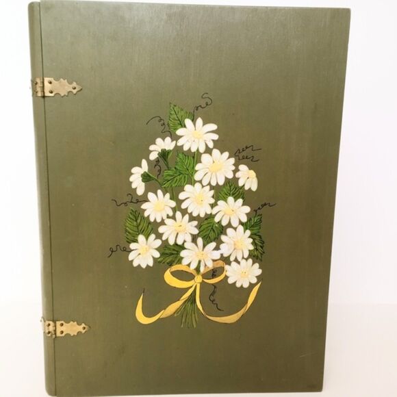 Vintage 1970's Hand Painted Book Style Large Wooden Book Box Floral Design - Picture 2 of 7